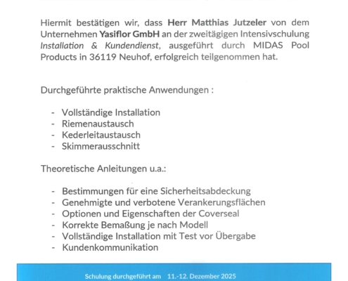 Zertifizierung Coverseal Sicherheits Abdeckung Montage Coverseal Sicherheits Abdeckung Pools